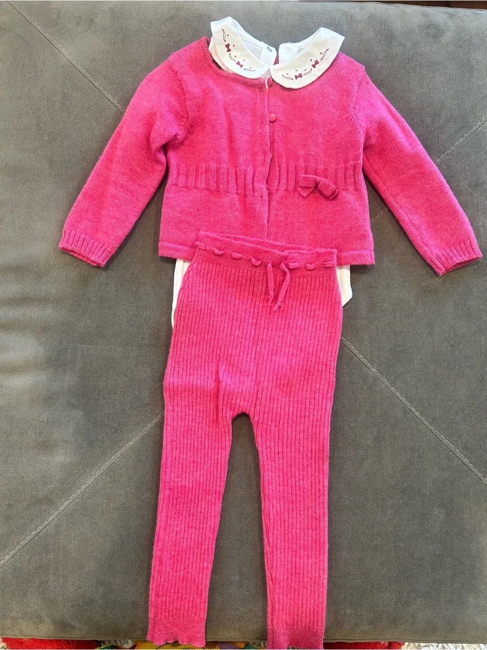 Fleurisse Hot Pink Knit Cardigan and Ribbed Leggings Set Baby Girl 18/24 months